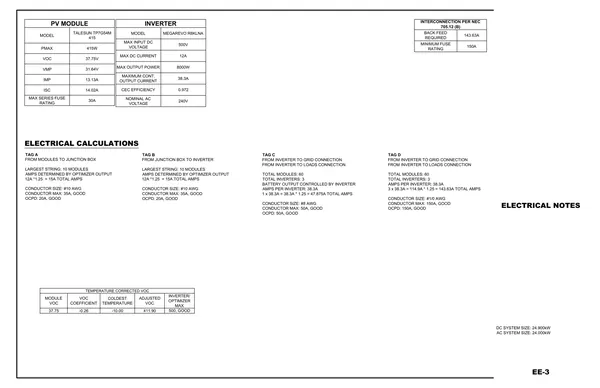 Sample 1 EE-3 · Electrical Calcs